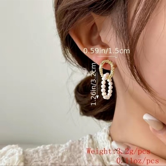 SALE💚 any 3 for $18 💚
 Accessories-Gold Pearl Dangle Earrings - Picture 5 of 6